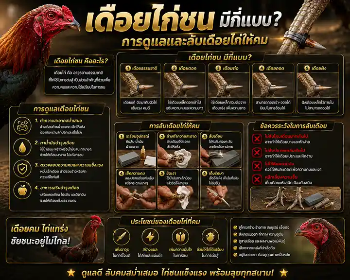 เดือยไก่ชน มีกี่แบบ? การดูแลและลับเดือยไก่ให้คม