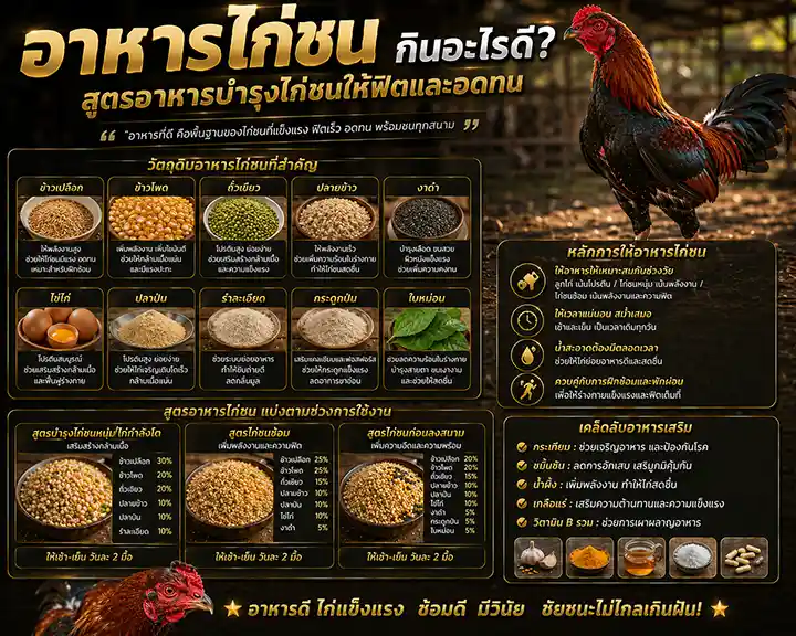 อาหารไก่ชน กินอะไรดี? สูตรอาหารบำรุงไก่ชนให้ฟิตและอึด