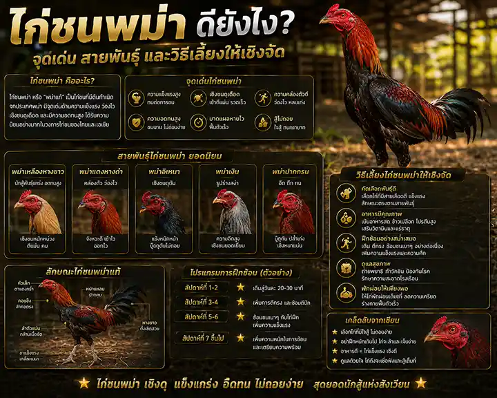 ไก่ชนพม่า ดียังไง? จุดเด่น สายพันธุ์ และวิธีเลี้ยงให้เชิงจัด