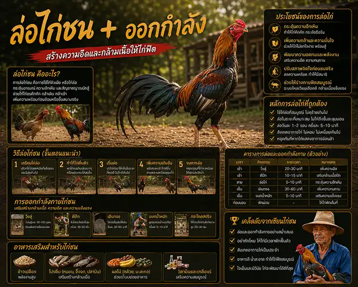 ล่อไก่ชน + ออกกำลัง: สร้างความอึดและกล้ามเนื้อให้ไก่ฟิต